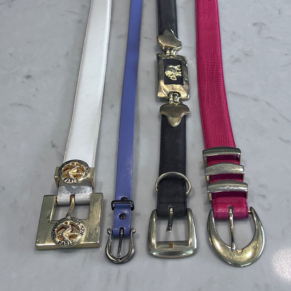 Vintage Belt Bundle White Purple Black Elephant Pink Lizard Embossed 4pc Set